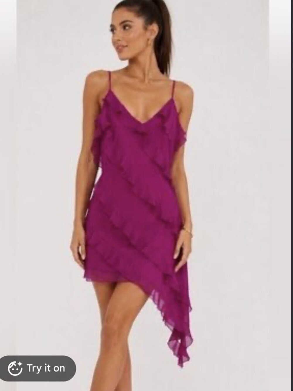 Abercrombie & Fitch Women Fuchsia Pink Asymmetrical All-Over Ruffle Dress XXS